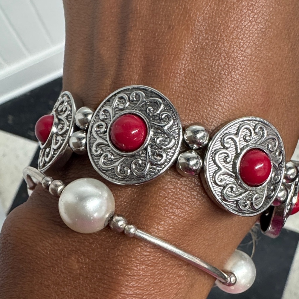 Elegant Silver and Red Bracelet